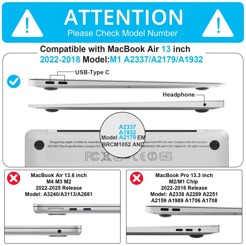 B BELK Compatible with MacBook Air 13 inch Case 2022 2021 2020 2019 2018 A2337 M1 A2179 A1932 Touch ID Matte Plastic Hard Shell Case for MacBook Air 13.3 inch+Keyboard Cover+Screen Protector Airy Blue - Image 2